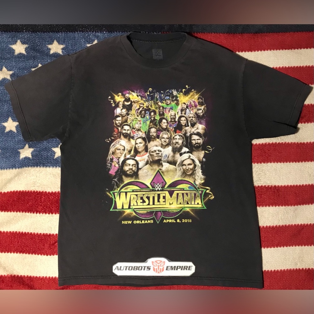 Vintage WWE WWF WRESTLEMANIA 2018 Shirt L Cena Rock Hogan Lesnar Mma Ufc Rlx Tnf